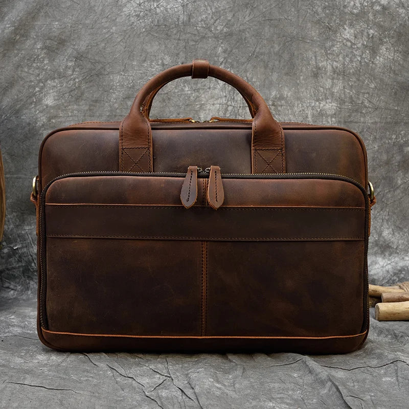 Femlion Retro Leather Laptop Briefcase for Men: 15.6" Business Casual Handbag