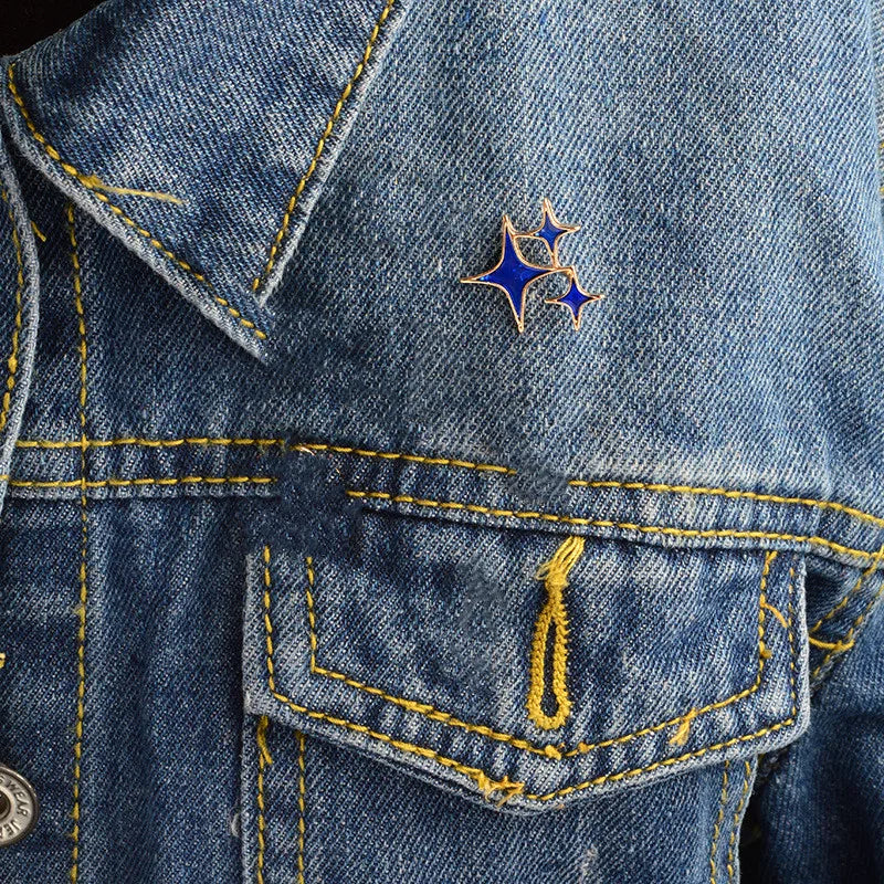 Femlion 3-Star Blue Enamel Pins: Creative Book Bag Lapel Badge - Star Brooch