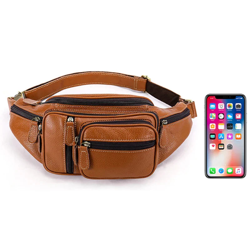 Femlion Leather Hip Belt Crossbody Bag for Men