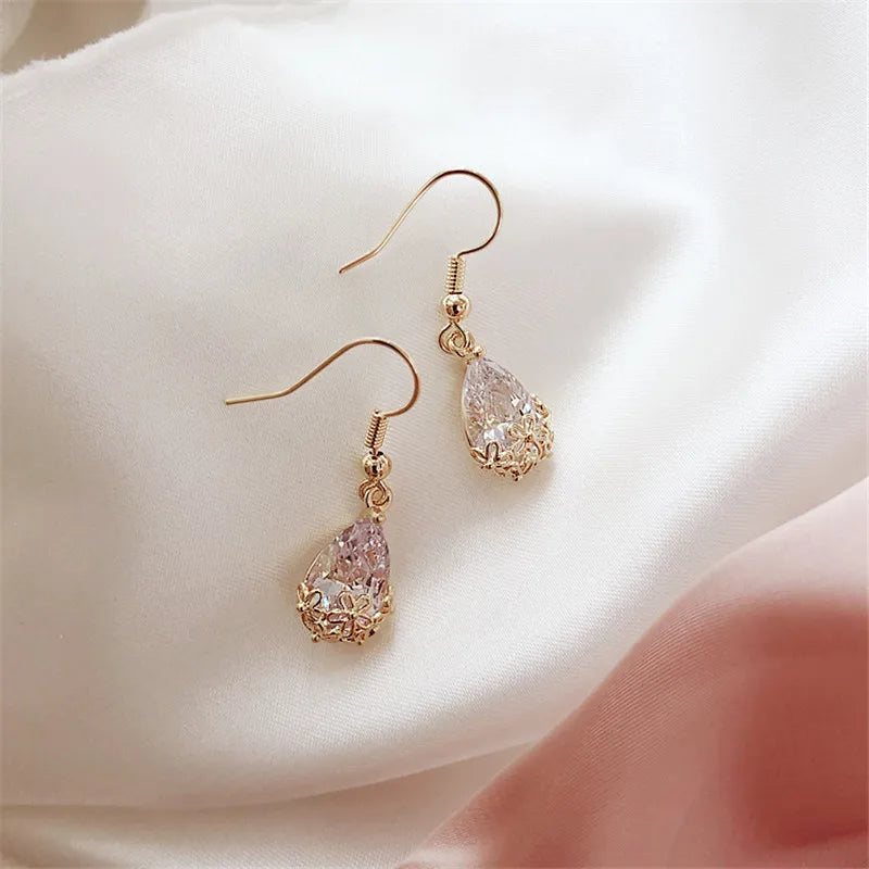 Femlion Crystal Heart & Pearl Drop Earrings - Branch & Leaf Design LV