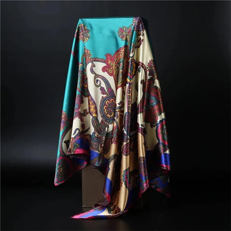 Femlion Printed Silk Scarf Women's Square Hijab Luxury Brand Lady Shawl