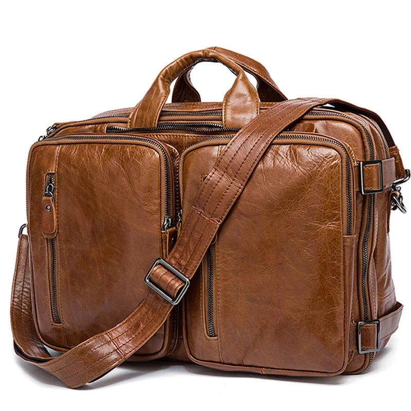 Femlion Men's Leather Laptop Briefcase: Sleek Business Bag for Documents & 14" Computer