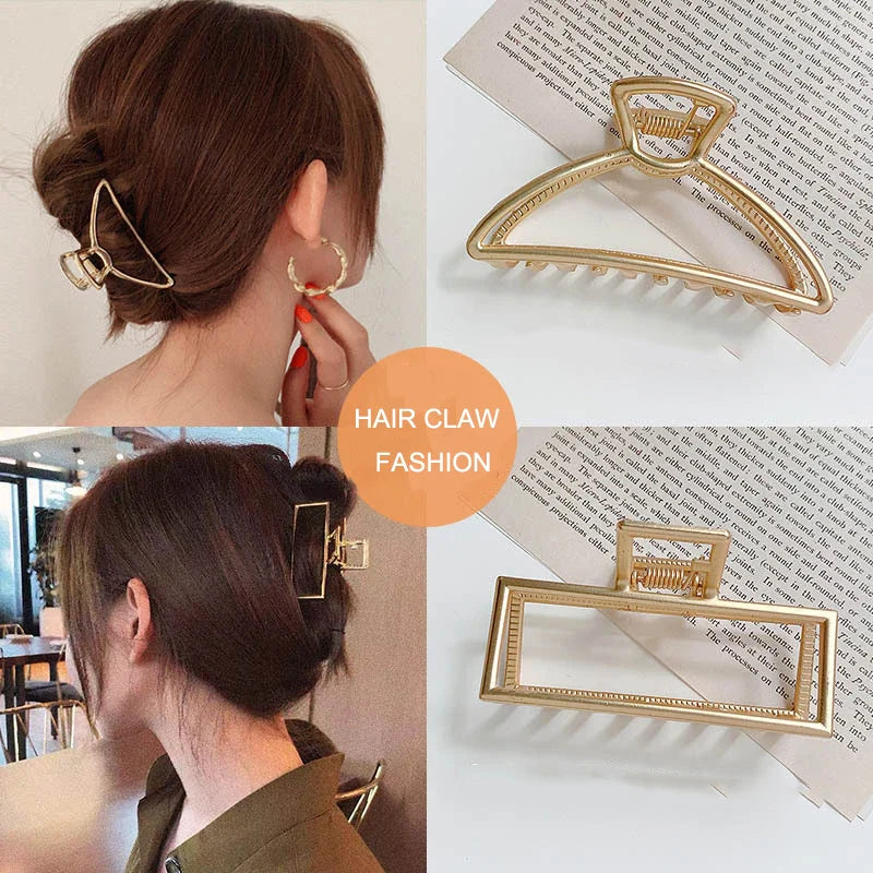 Femlion Geometric Hollow Out Hair Claw Barrettes - Korean Style Fashion Headwear