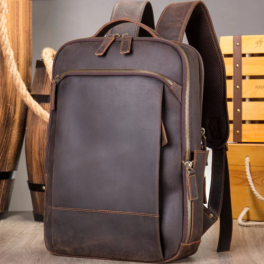 Femlion Genuine Leather Men Backpack for 15" Laptop and Travel - School Bagpack