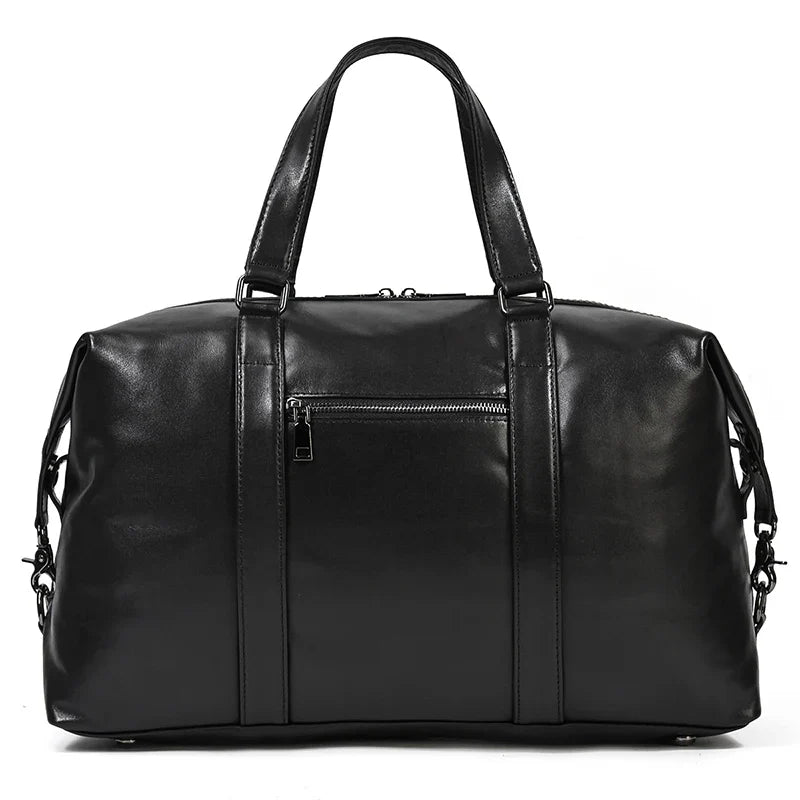 Femlion Cowhide Leather Duffle Bag for Travel and Business, Latest Black Design