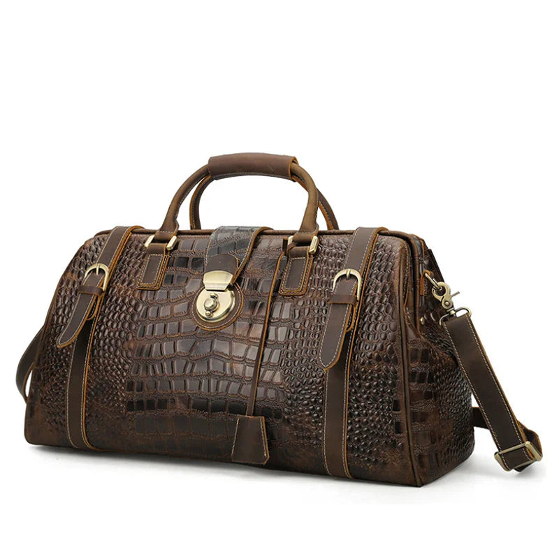 Femlion Alligator Leather Travel Handbag for Men - Luxury Design Trolley Bag