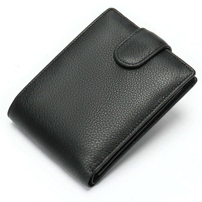 Femlion Black Leather Wallet RFID Protection Short Purse Cash Card Coin Purse