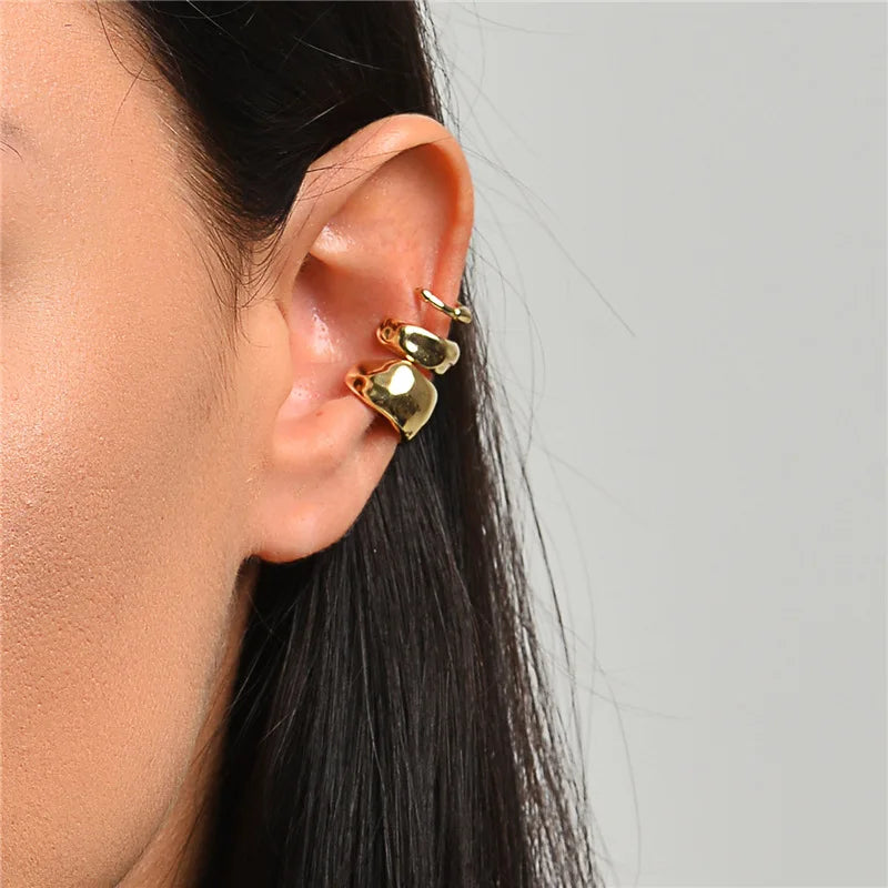 Femlion Leaf Earcuff Set for Women - Trendy C-Shape Clip-on Earrings, No Piercing Required