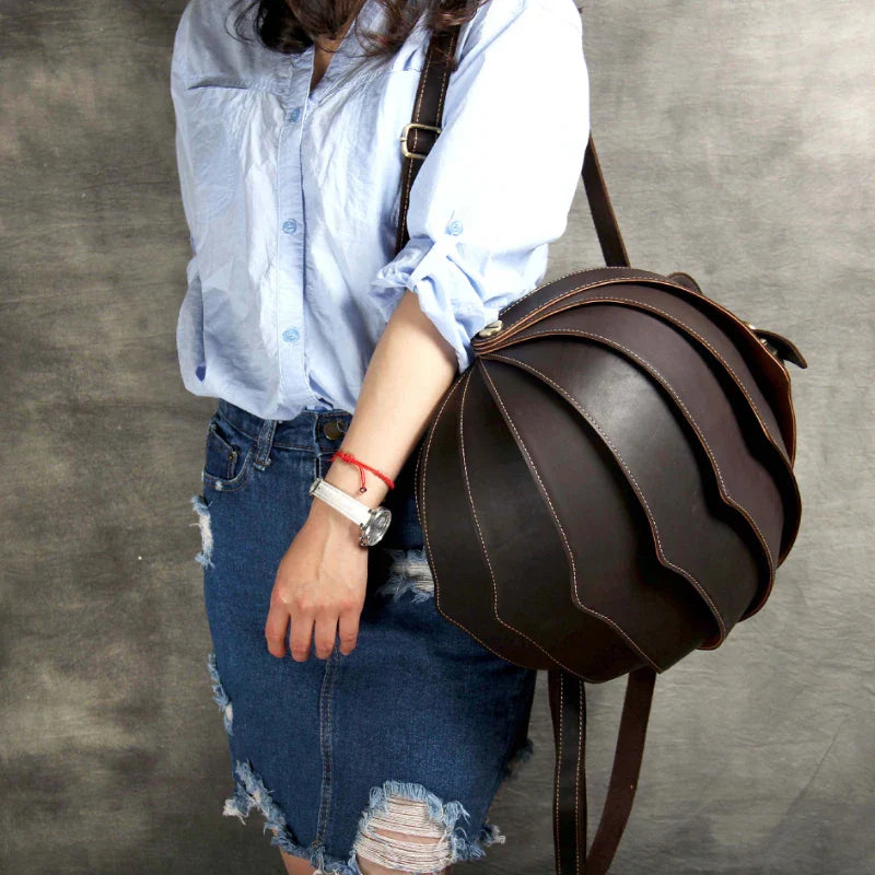 Femlion Beetle Backpack: Vintage Crazy Horse Leather, Anti-theft Designer Bagpack