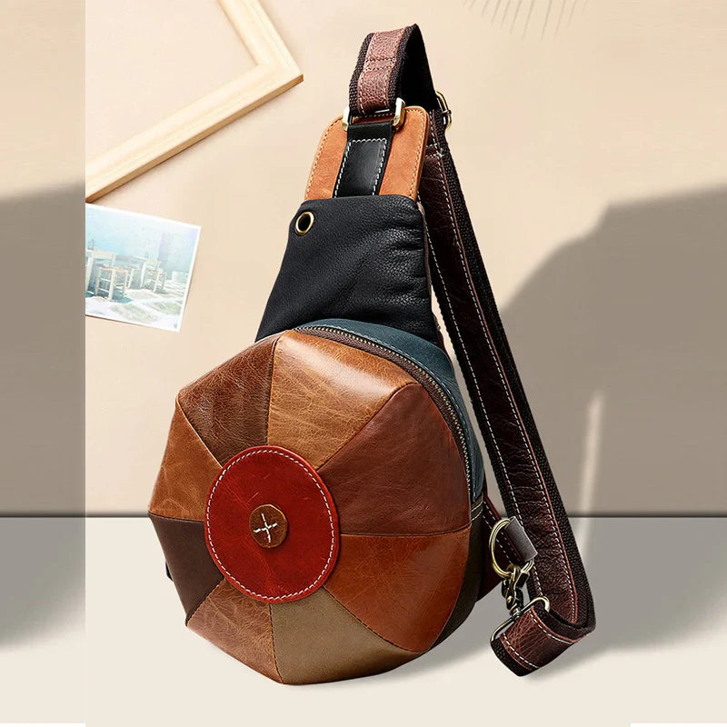 Femlion Genuine Leather Crossbody Sling Bag with Unique Design and Earphone Hole