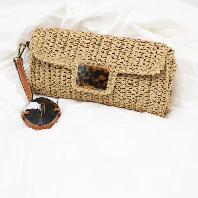 Femlion Pillow Straw Shoulder Crochet Messenger Bag for Women