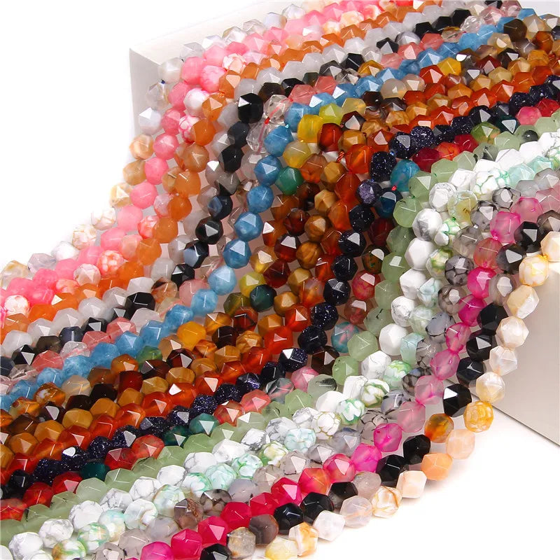 Faceted Dragon Veins Agate Beads Lot in Colorful 8mm Strand - Femlion Jewelry Making Accessory