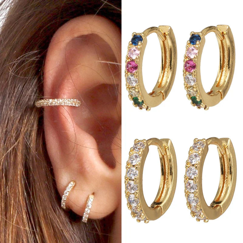 Femlion Small Copper Huggies CZ Hoop Earrings | 12mm Wedding Oorbellen