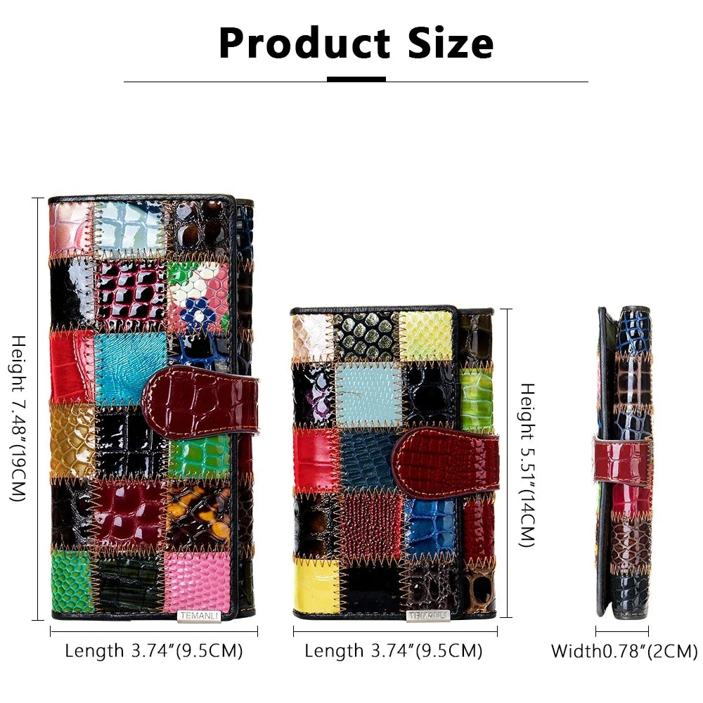 Femlion Luxury Leather Wallet Fashion Patchwork Short Purse For Women