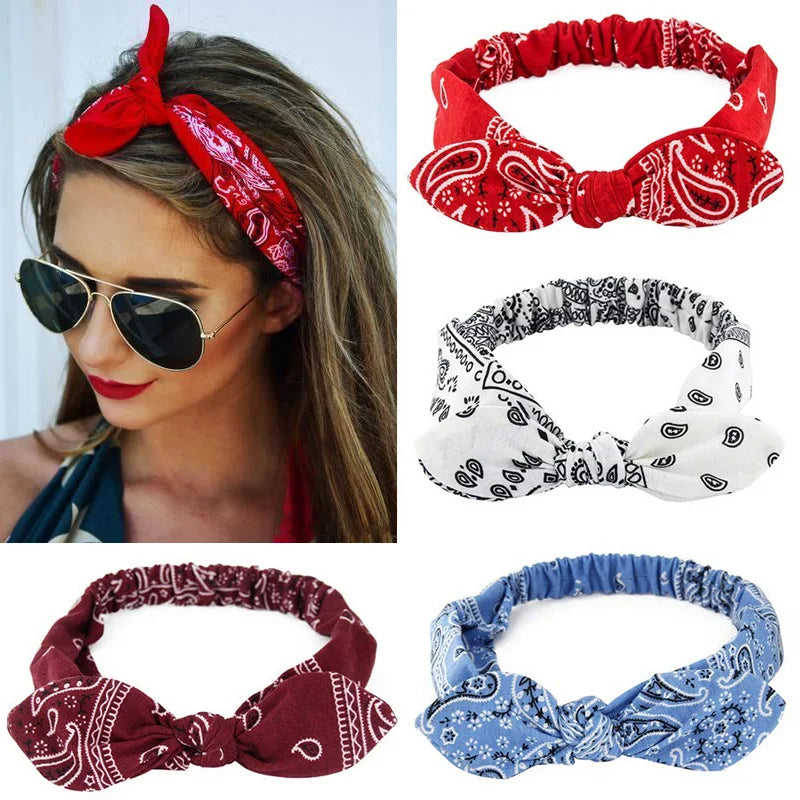 Femlion Boho Paisley Bow Headband Vintage Floral Hairband Head Wrap for Women