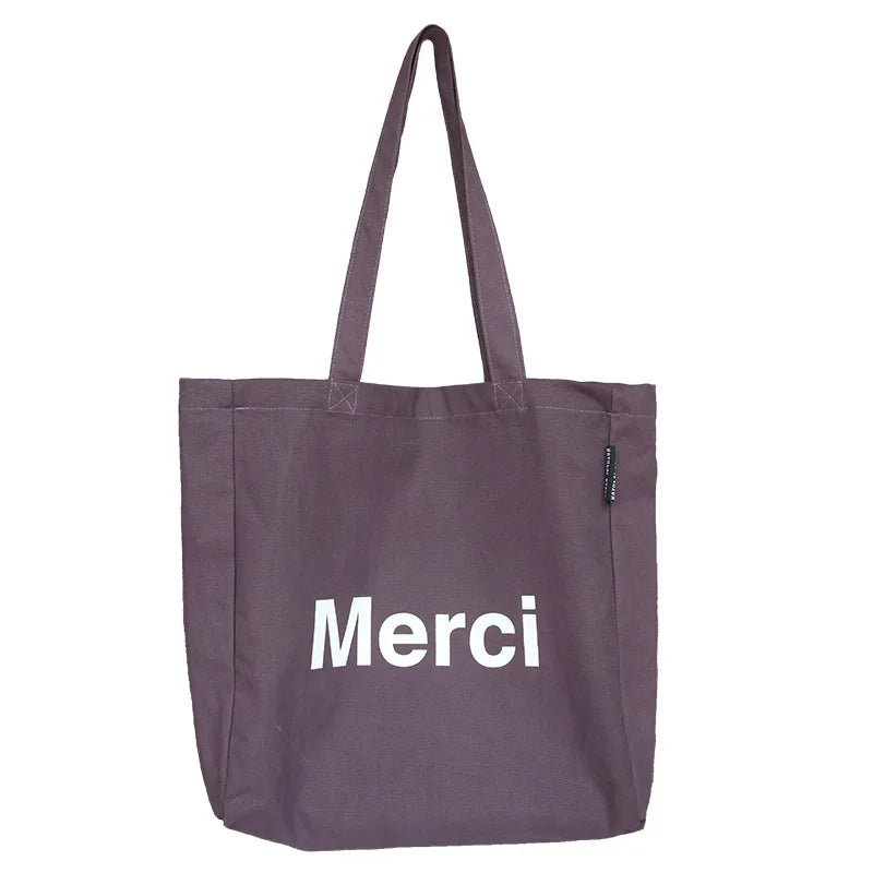 Femlion French Print Canvas Shoulder Bag: Eco-Friendly Grocery Shopping Tote for Women