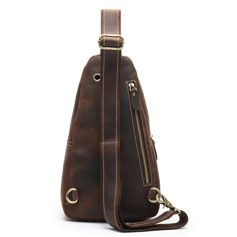 Men's Leather Crossbody Chest Bag by Femlion: Genuine Leather Messenger Pack for Outdoor Use.