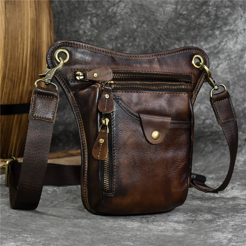 Femlion Men's Leather Waist Bag for Hips and Legs