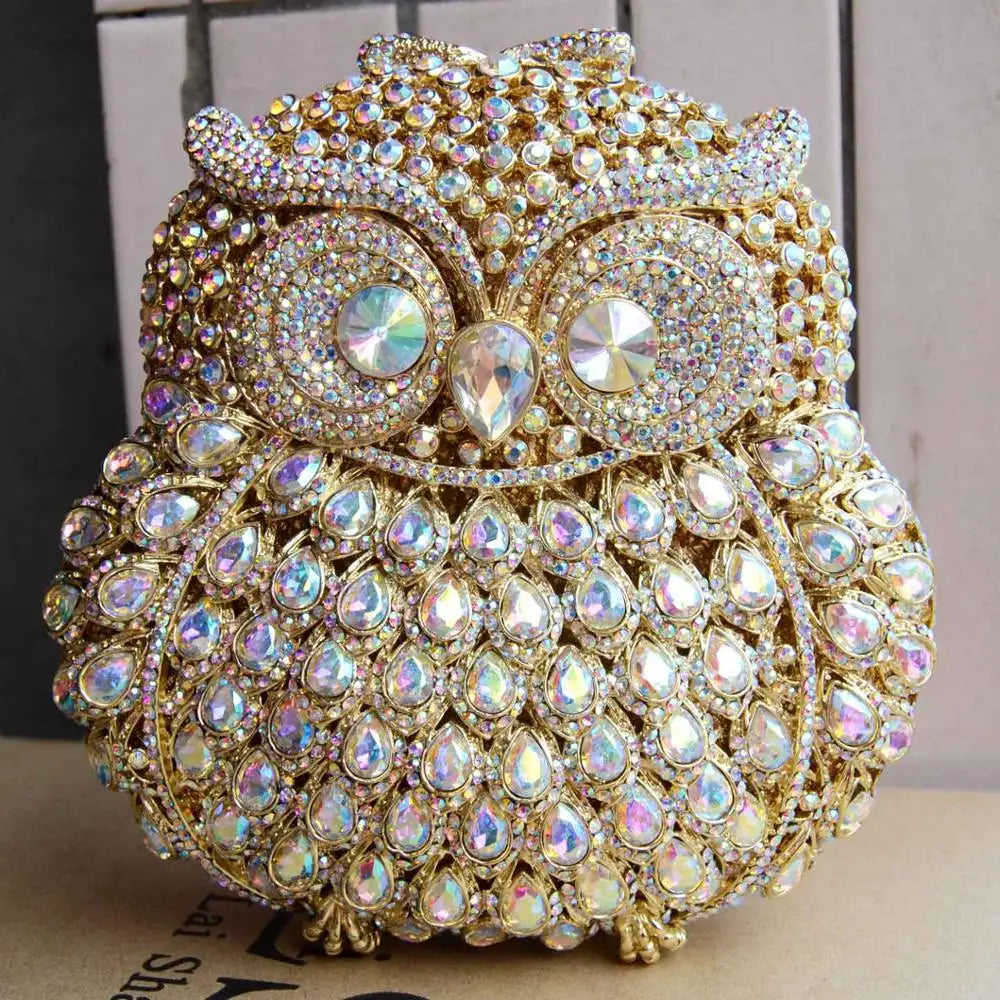 Femlion Owl Designer Crystal Stone Evening Clutch for Luxury Events