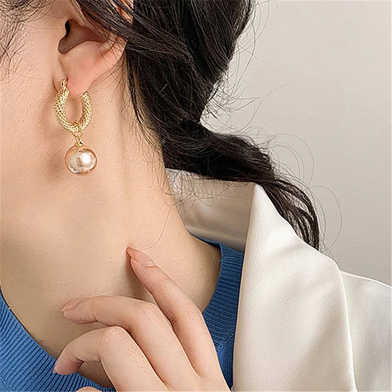 Femlion Bohemian Pearl Drop Wedding Earrings - Elegant Korean Style