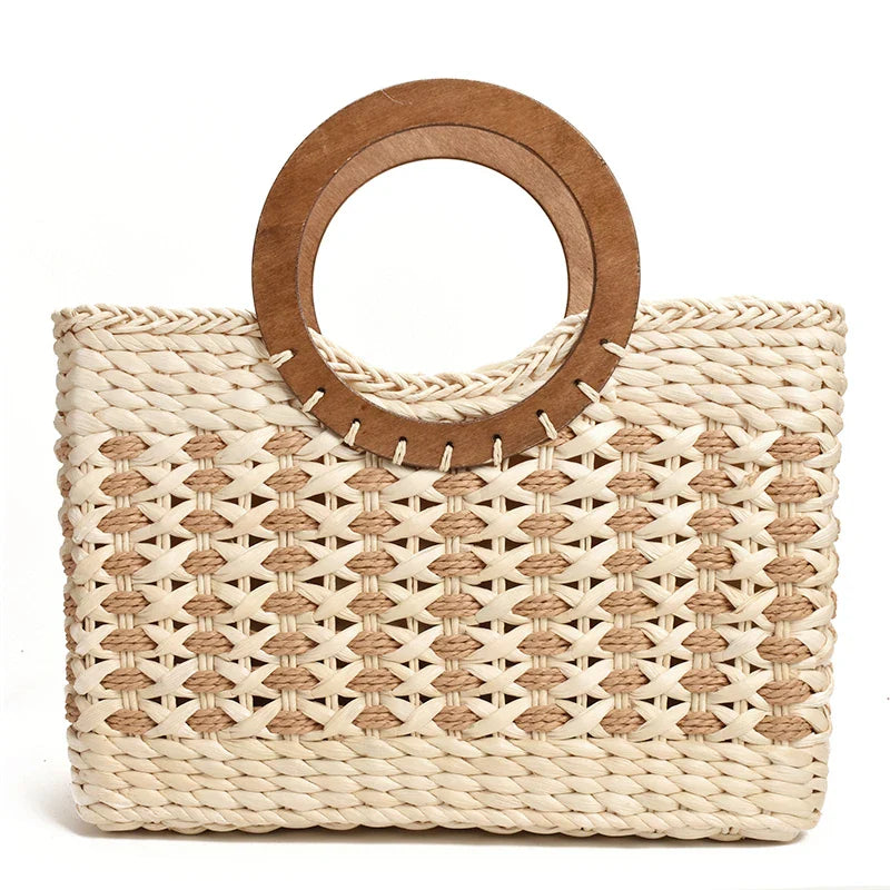 Femlion Straw Beach Bag: Large Capacity Hand-Woven Corn Skin Seaside Vacation Bag