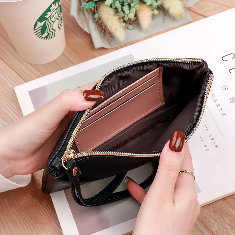 Femlion Leaves Design Wallet: Stylish PU Leather Zipper Card Holder and Coin Purse