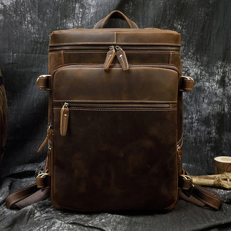 Femlion Men's Luxury Leather Laptop Backpack: Stylish Daypack for School, Travel, and Work