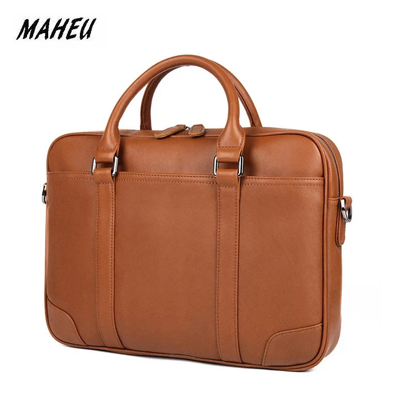 Femlion Genuine Leather Men's Doctor Bag - 14" Laptop Briefcase & Crossbody Shoulder Bag