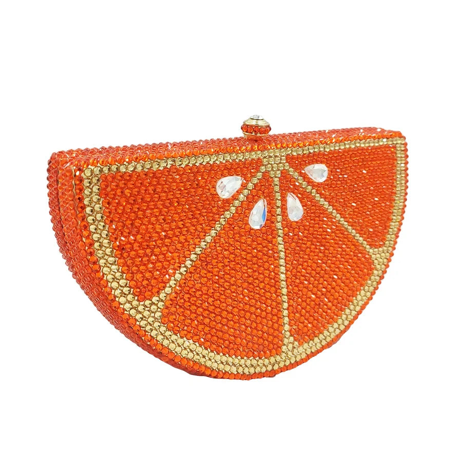 Femlion Luxury Crystal Melon Evening Clutch Bag with Diamonds