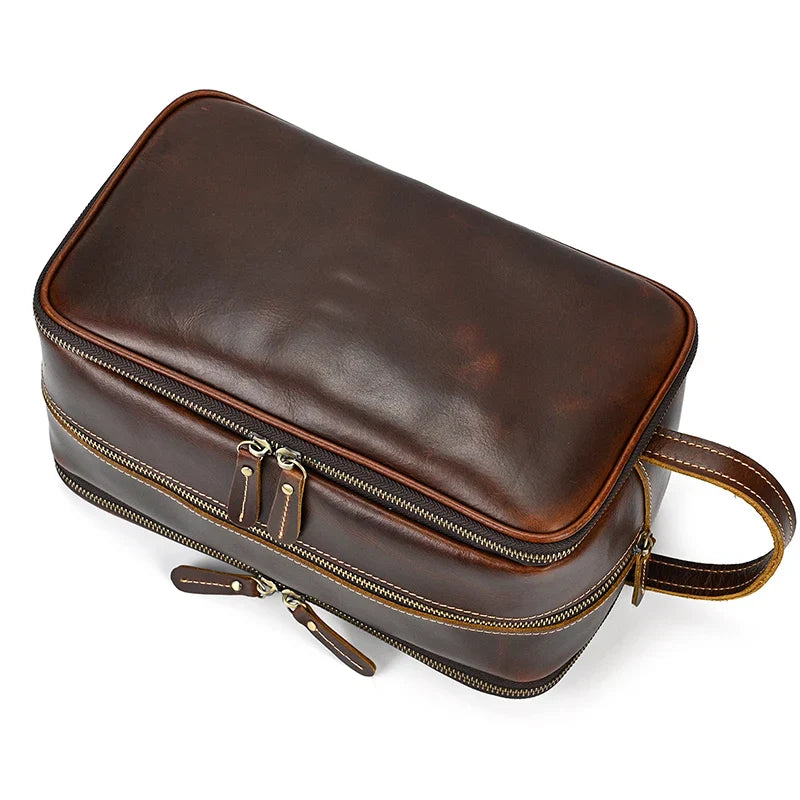 Femlion Leather Toiletry Bag for Men and Women