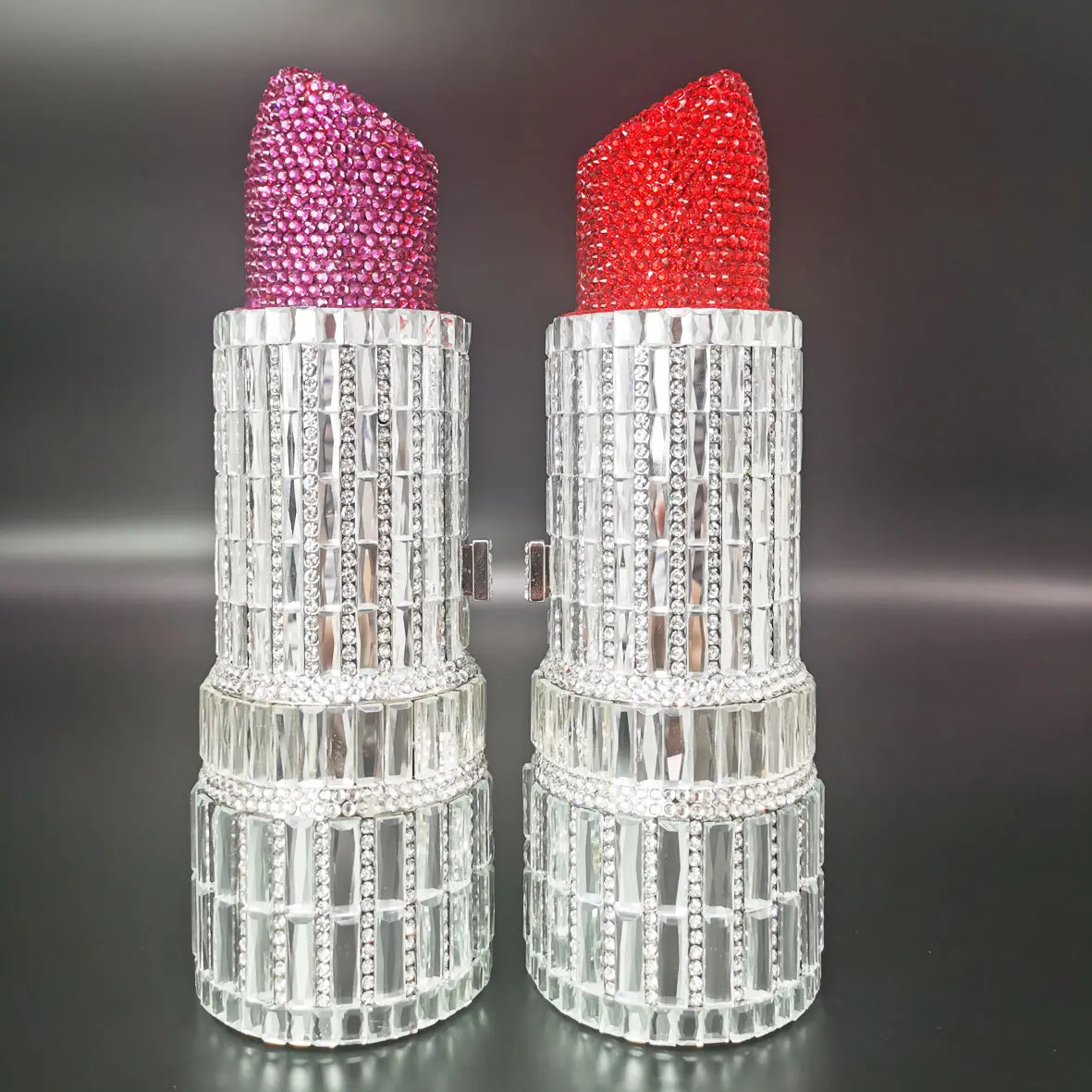 Femlion Crystal Lipstick Clutch: Red Prom Handbag and Wedding Purse