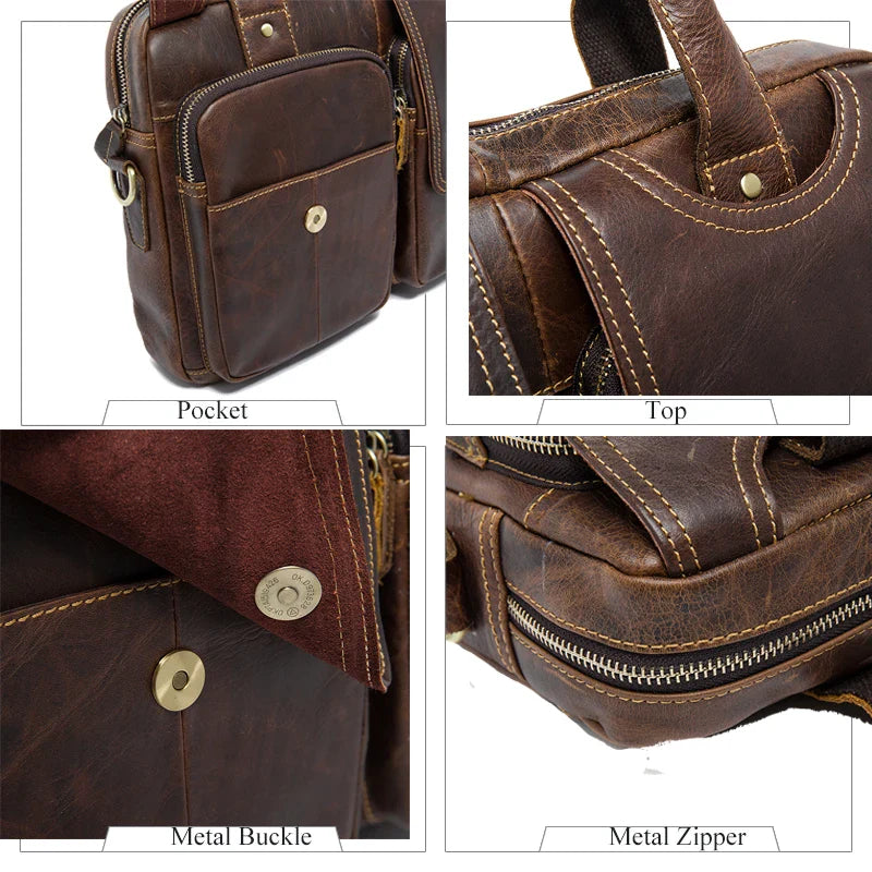 Femlion Leather Messenger Briefcase for Men - Laptop A4 Travel Bag