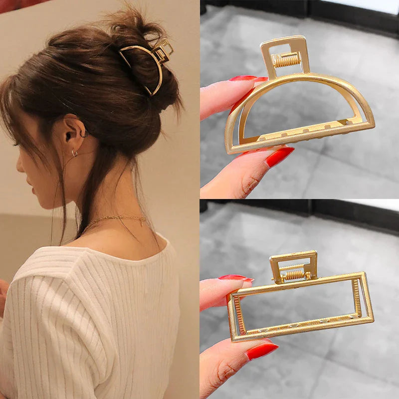 Femlion Geometric Hollow Out Hair Claw Barrettes - Korean Style Fashion Headwear