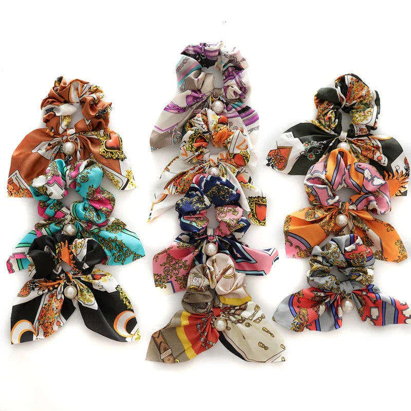 Femlion Bowknot Hair Bands: Stylish Hair Scrunchies with Scarf Print for Women and Girls