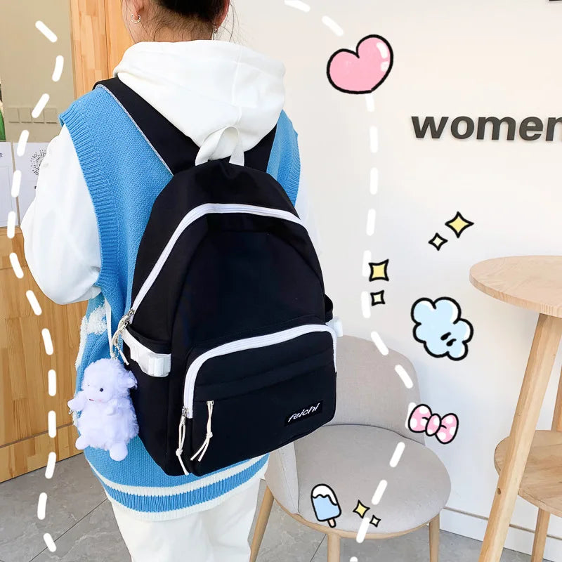 Femlion Simple Blue Backpack for College Students and Travel - Women's Laptop Book Bag