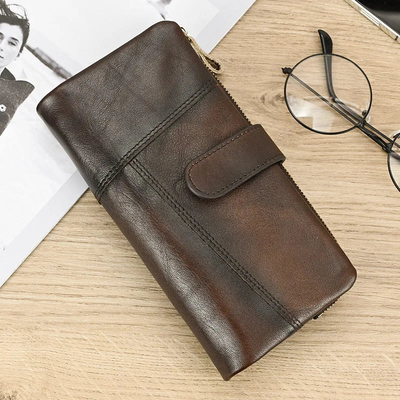 Femlion Retro Leather Long Wallet: Stylish Unisex Card Purse - Perfect Christmas Gift