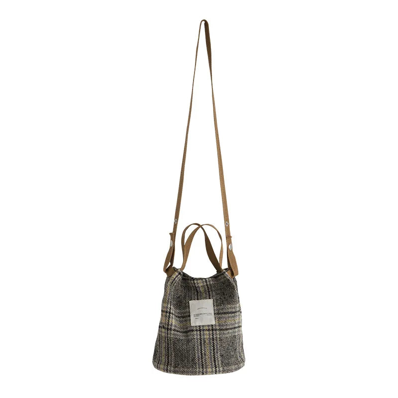 Femlion Plaid Shoulder Bag: Cute Woolen Handbag for Stylish Girls