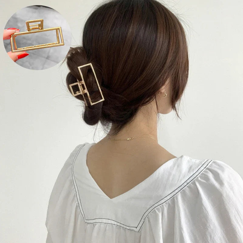 Femlion Geometric Hollow Out Hair Claw Barrettes - Korean Style Fashion Headwear