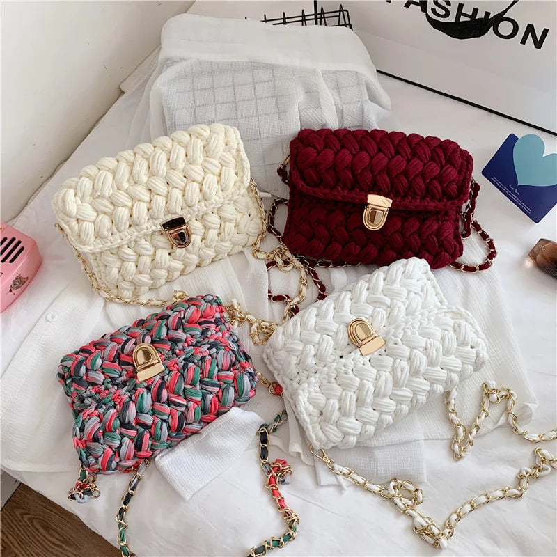 Femlion Woven Crossbody Bag: Colorful Strip Knitted Shoulder Bag for Women