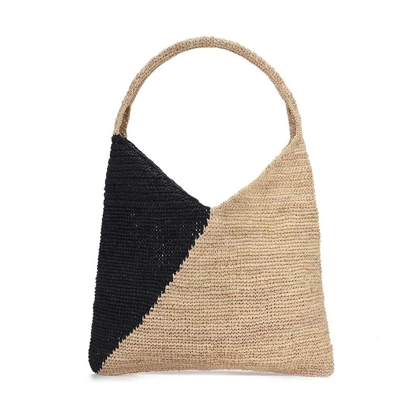 Femlion Straw Bag - Women's Hand-Woven Raffia Shoulder Bag for Seaside Vacation