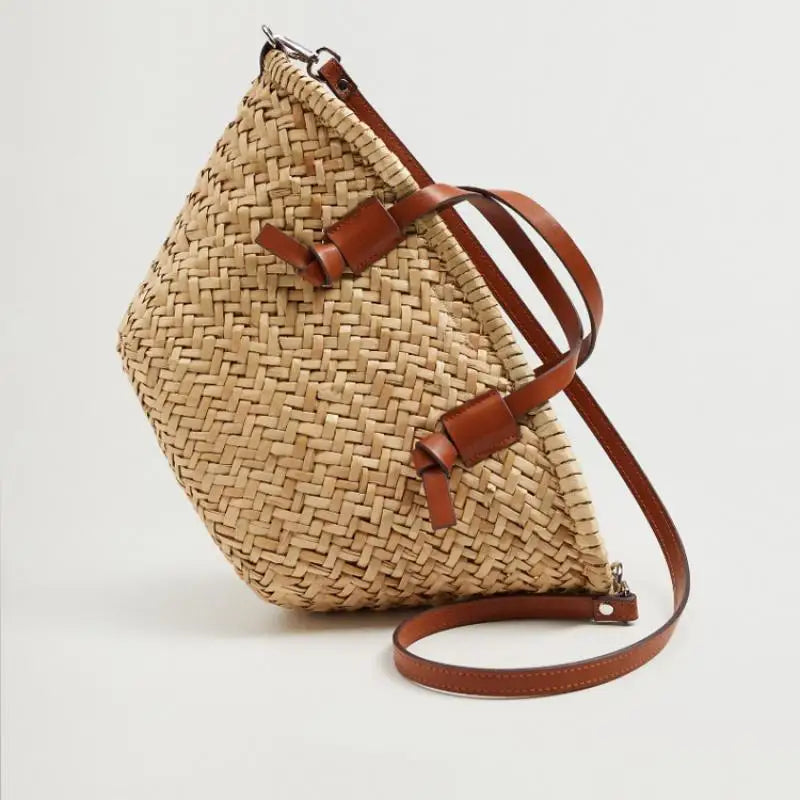 Femlion Wicker Woven Rattan Beach Tote Bag Women Handbag Large Capacity Crossbody