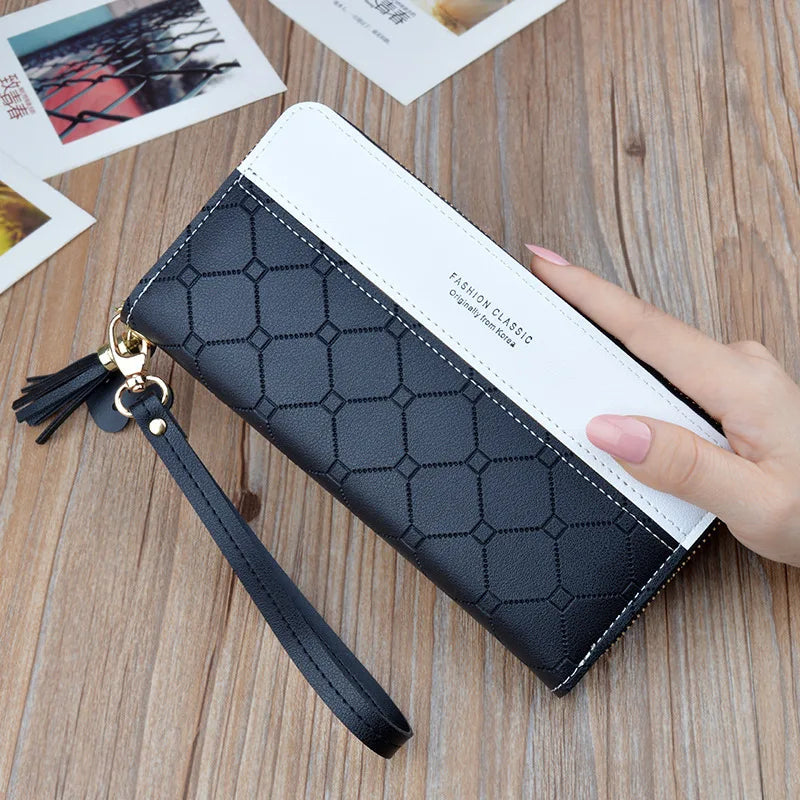 Femlion Patchwork Zipper Wallet with Tassel, Cute Card Holder Clutch Bag for Women