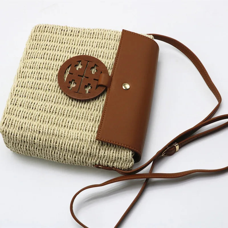 Femlion Beige & Camel Woven Crossbody Cover Bag for Women