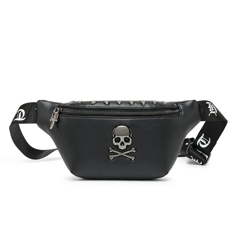 Femlion Skull Waist Bag Unisex Pu Leather Fanny Pack, Black Belt Bum Bag