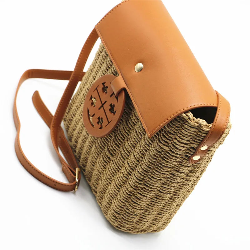 Femlion Beige & Camel Woven Crossbody Cover Bag for Women