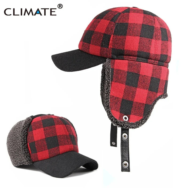 Femlion Plaid Ski Bomber Hat: Winter Outdoor Baseball Cap with Ear Protection