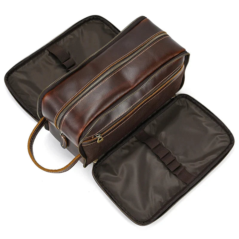 Femlion Leather Toiletry Bag for Men and Women