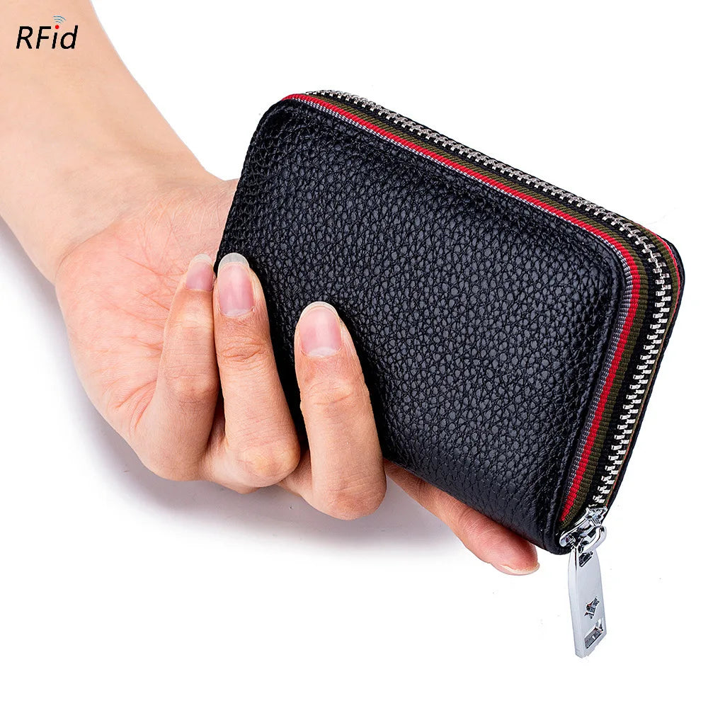 Femlion Genuine Leather Card Holder Wallet RFID Coin Purse Accordion Design