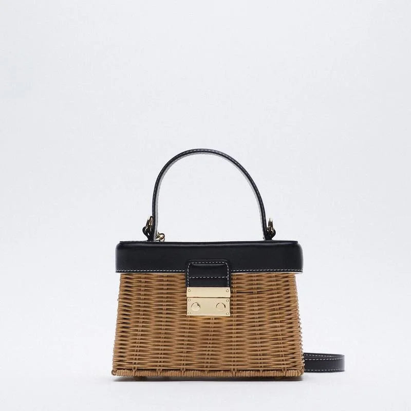 Femlion Vintage Woven Rattan Crossbody Bag Handmade Straw Beach Clutch Shoulder Handbag