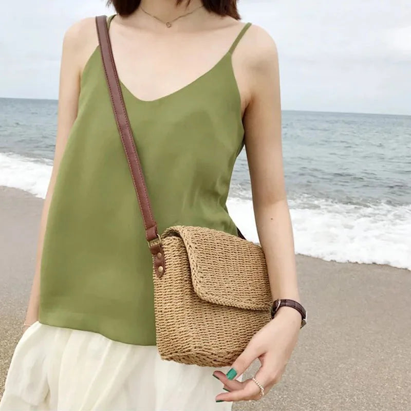 Femlion Sweet Pastoral Straw Mini Shoulder Bag